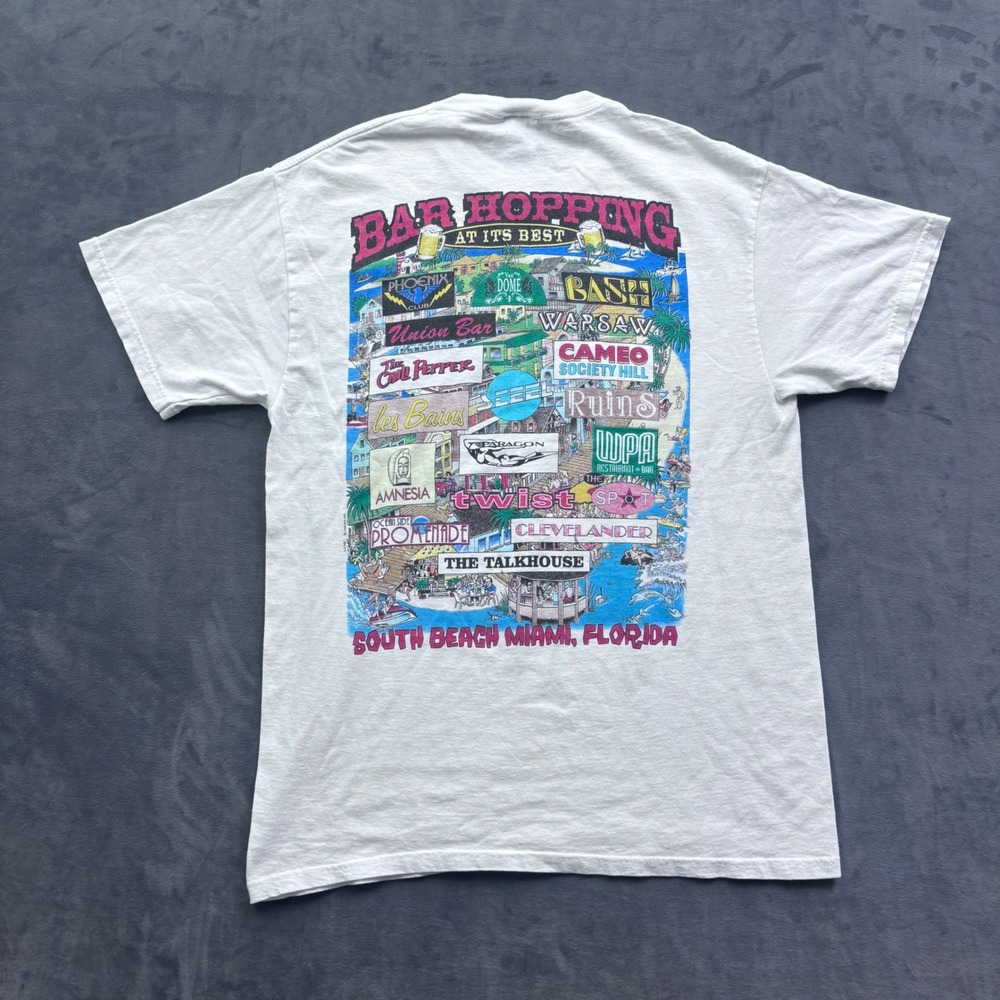 Vintage Delta Pro Weight South Beach Miami Bar Hopping Party T-Shirt White Large